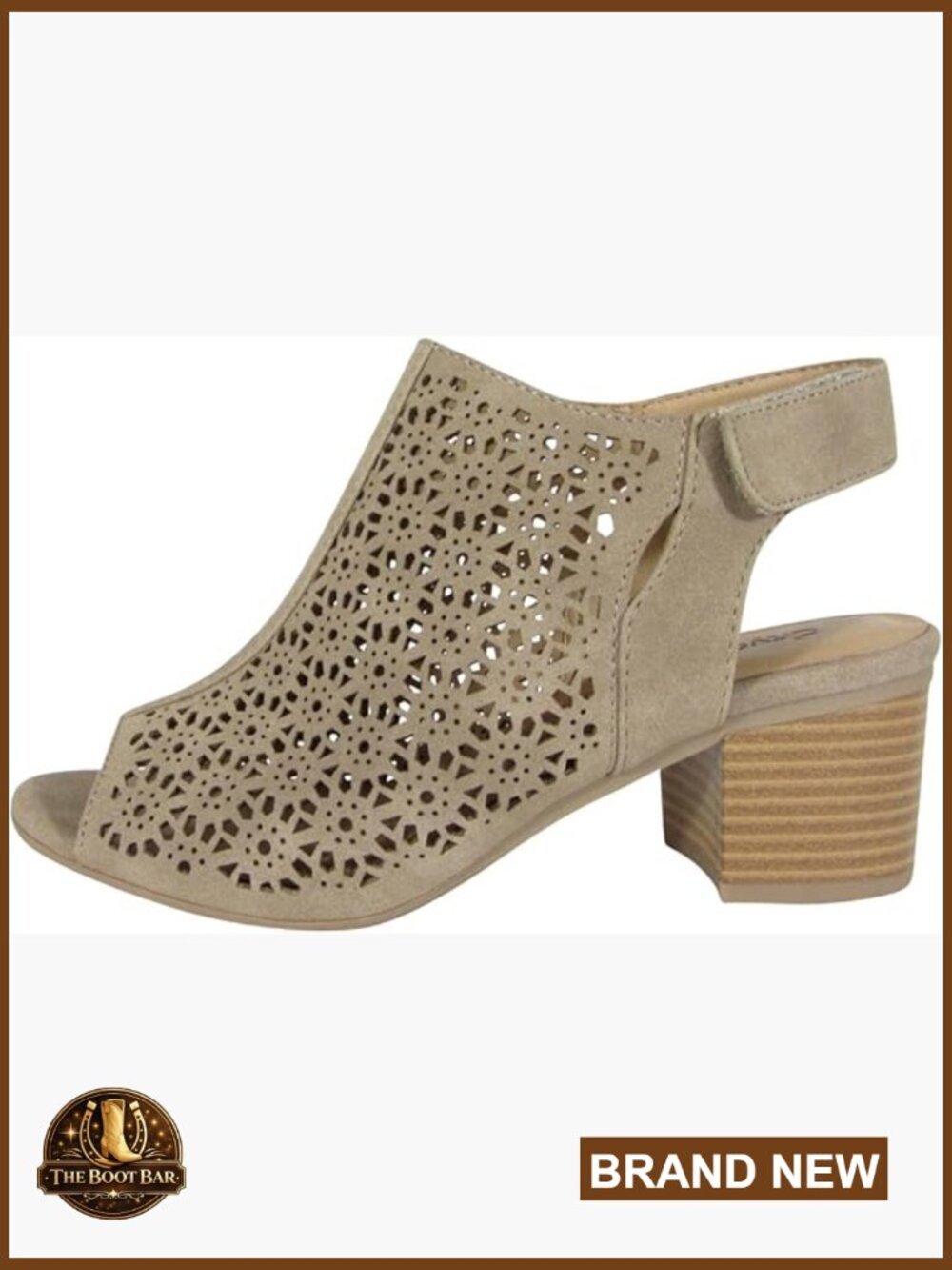 Caged Laser Cut Out Peep Toe Slingback Chunky Heeled Ankle Bootie